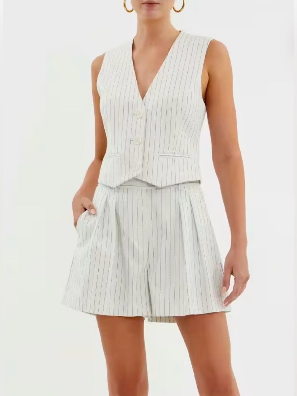 Rebecca Vallance Cedric Pinstripe Shorts US 0  & Vest US 2  in Ivory/ Black